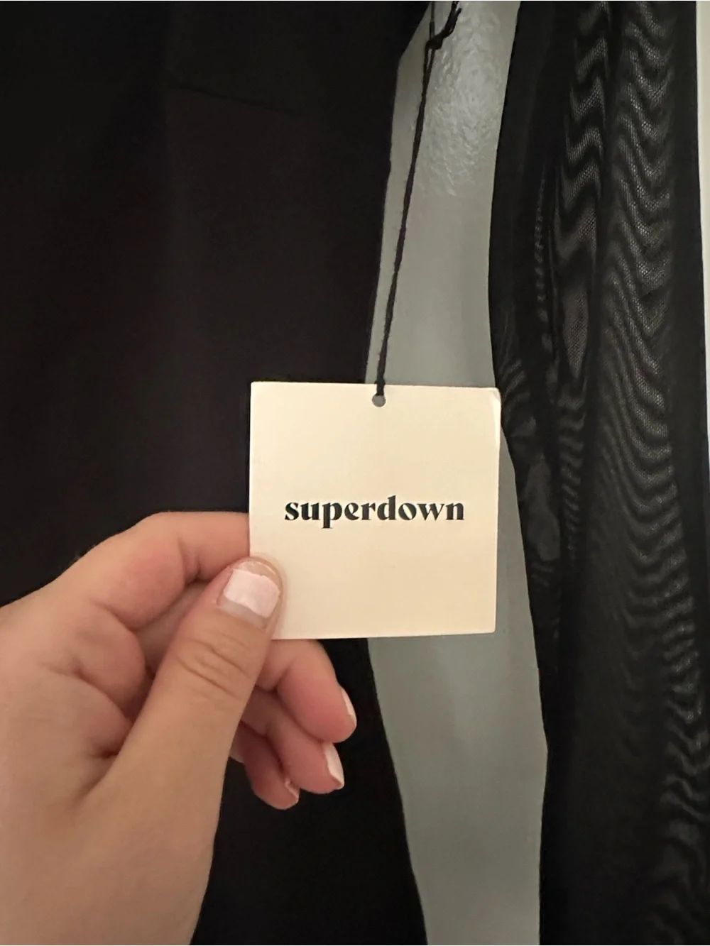 NWT Superdown Black Square-Neck Mini Dress with Sheer Long Sleeves